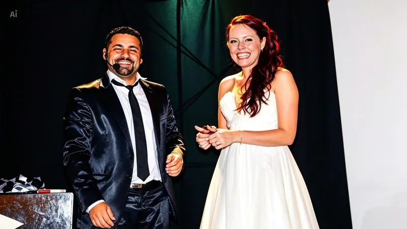 Komodín y la novia en el escenario de un casamiento