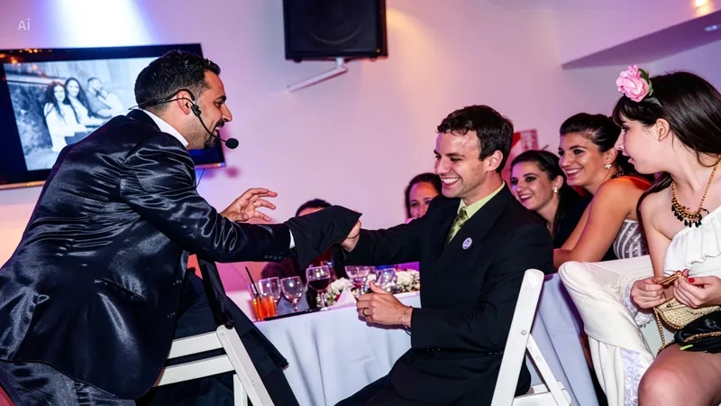 Komodín bromea con los invitados en la mesa