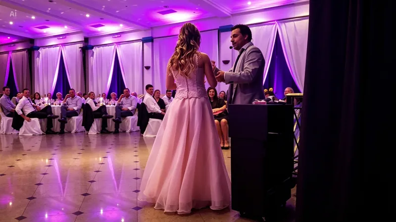 Una quinceañera en el salón durante el show